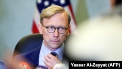 Kuwait -- Brian Hook, the US Special Representative for Iran, looks on during a press conference in Kuwait City on June 23, 2019. - The US special envoy for Iran urged "all nations to use their diplomatic effort to urge Iran to de-escalate and meet diplom