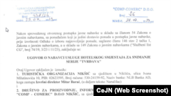 Prva strana Ugovora o nabavci hotelskih usluga za ekipu serije "Tvrđava"