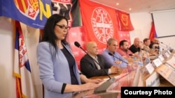 Konferencija ultradesničarskih partija u Press centru Udruženja novinara Srbije (UNS) u Beogradu, 31. maj 2026.