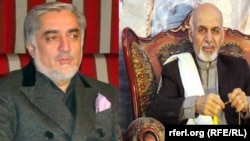 The Independent Election Commission says initial results based on 10 percent of the vote from 26 out of 34 provinces show Abdullah Abdullah (left) in the lead with 41.9 percent. Ashraf Ghani (right) trails with 37.6 percent.