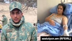 Azerbaijani soldier Nasimi Musayev and Shaki resident Ani Avetisian. 