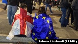 ახალგაზრდები საქართველოს და ევროკავშირის დროშებით