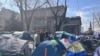 Serbia -- Students opposing blockades and protests camping in front of the Serbian Presidency building, Belgrade, March 7, 2025.