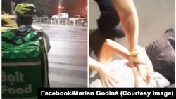 Livrator agresat fizic și verbal de un tânăr de 20 de ani, în București, pe 26 august 2025. Capturi dintr-un videoclip publicat de polițistul Marian Godină.