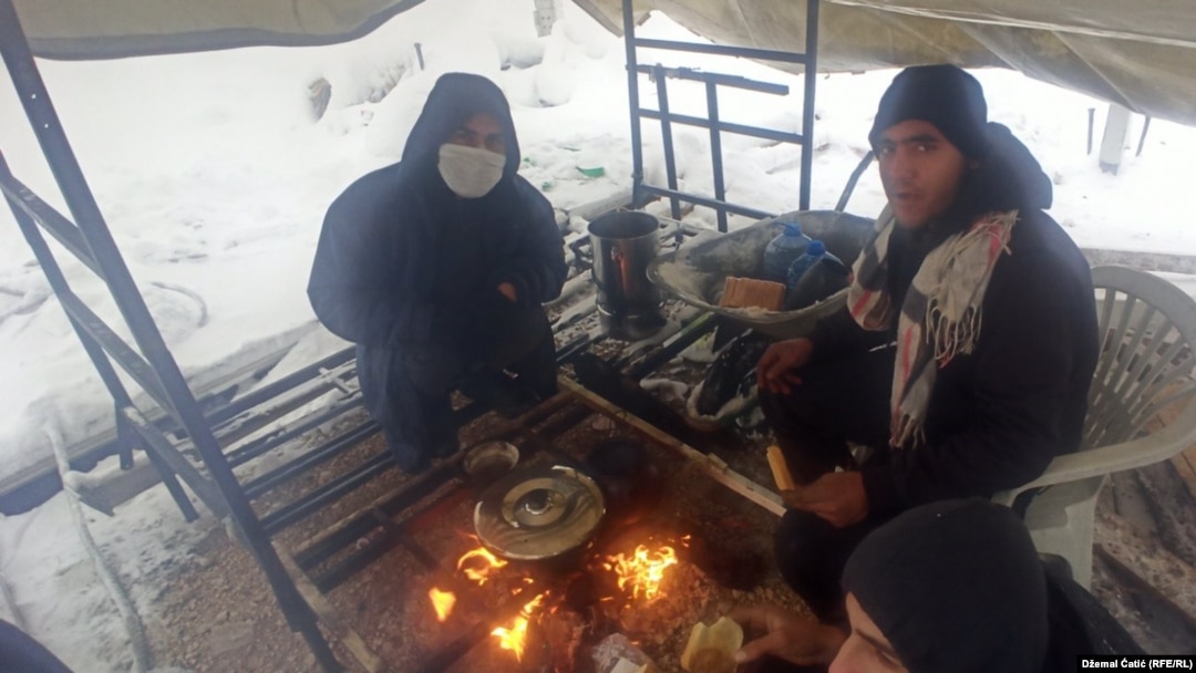 Migrants at the Lipa camp in northwest Bosnia. 