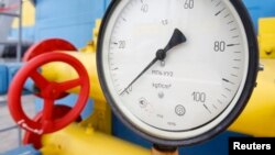 A pressure gauge at an underground gas storage facility in the Ukrainian village of Mryn.