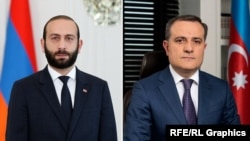 Министр иностранных дел Армении Арарат Мирзоян (слева) и министр иностранных дел Азербайджана Джейхун Байрамов