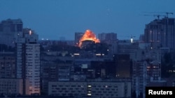 An explosion during a Russian drone strike on Kyiv on May 7.