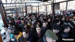 Armenia - Young civic activists reoccupy a park in downtown Yerevan to stop the construction of shops there, 20Feb2012.