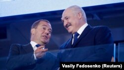 Мядзьведзеў і Лукашэнка на адкрыцьці Эўрапейскіх гульняў у Менску, 21 чэрвеня 2019