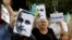 Demonstrators attend a protest rally demanding the release of Ukrainian film director Oleh Sentsov in front of the Russian Embassy in Prague in August.