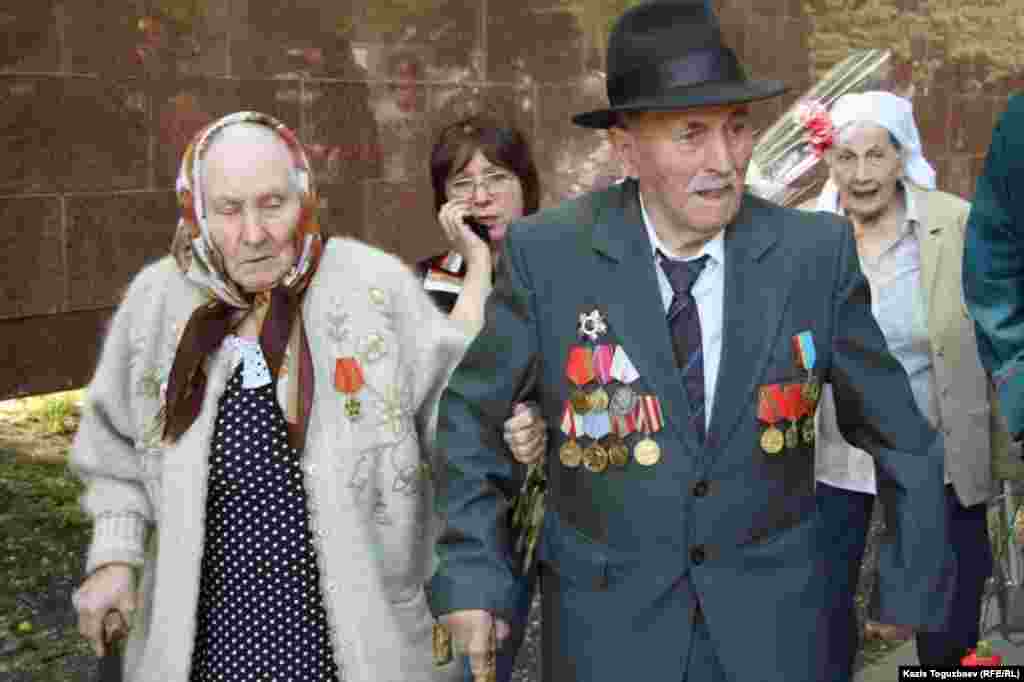 Kazakh veterans attend a commemoration ceremony in Almaty.