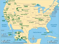 АКШнын Улуттук сейил бактарынын картасы.