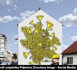 "Trumpet Labyrinth", jedan od prijedloga pristiglih na konkurs za najbolji mural u Prijedoru