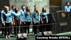 New York City students sing songs from the musical "Sosua: Dare to Dance Together," which is based on the true story of the emigration of Jewish refugees to the Dominican Republic.