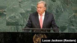 Антоніу Ґутерріш виступає на відкритті сесії Генеральної асамблеї ООН, Нью-Йорк, 19 вересня 2017 року