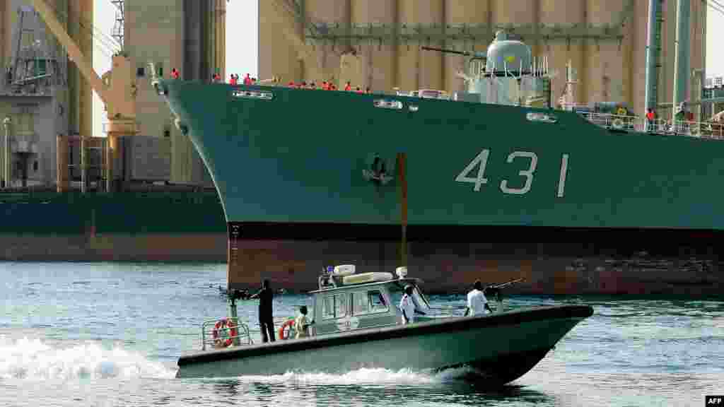 A Sudanese naval boat patrols the waters close to the "Kharg."