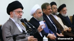 (L to R) Iran's Supreme Leader Ayatollah Ali Khamenei, Iranian president Hassan Rouhani, VP Es'haq Jahangiri. File photo