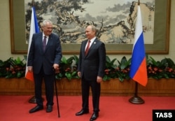 Милош Земан и Владимир Путин на переговорах в Пекине, 3 сентября 2015 года
