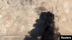 A satellite image shows an apparent drone strike on an Aramco oil facility in Saudi Arabia