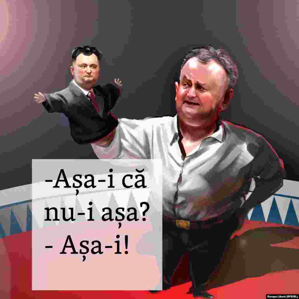 Dodon versus Dodon Igor Dodon a contrazis astăzi decizia lui Igor Dodon și PSRM de săptămâna trecută despre votul socialiștilor în privința unui guvern Gavriliță.&nbsp; Comunicat PSRM, sâmbătă, 30 ianuarie: &bdquo;Decizia de votare sau nevotare va fi luată de Executivul Politic al PSRM după dezbaterile din plenul Parlamentului. Despre aceasta președintele socialiștilor, Igor Dodon, a anunțat după Consiliul Republican al PSRM, care a avut loc azi&rdquo;. Igor Dodon în vlogul său de vineri, 5 februarie: &bdquo;Noi nu vom vota Guvernul Gavriliță și această decizie este definitivă. La sigur, doamnă Gavriliță, puteți fi sigură că prim-ministru nu deveniți. Unii s-au pornit prin oraș să-și cumpere costume de miniștri. Nu vă grăbiți. Săptămâna viitoare o să aveți nevoie de aceste costume pentru a veni în Parlament și a răspunde la întrebările socialiștilor, la următoarea ședință care, cel mai probabil va fi joi&rdquo;.