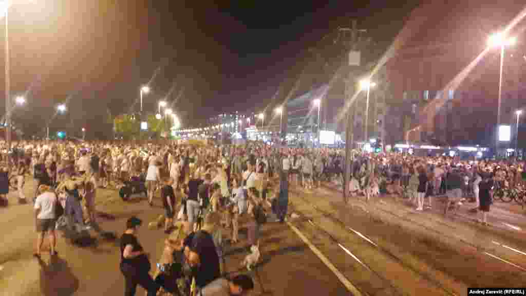 Crowds of protesters seen in central Belgrade on June 29.