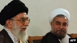 Iranian Supreme leader Ayatollah Ali Khamenei (left) meets with the new president-elect, Hassan Rohani, in Tehran on June 16.
