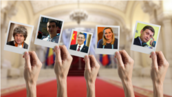De la dreapta la stânga, candidații la președinția României Nicușor Dan, George Simion, Victor Ponta, Elena Lasconi, Crin Antonescu - în 2015.