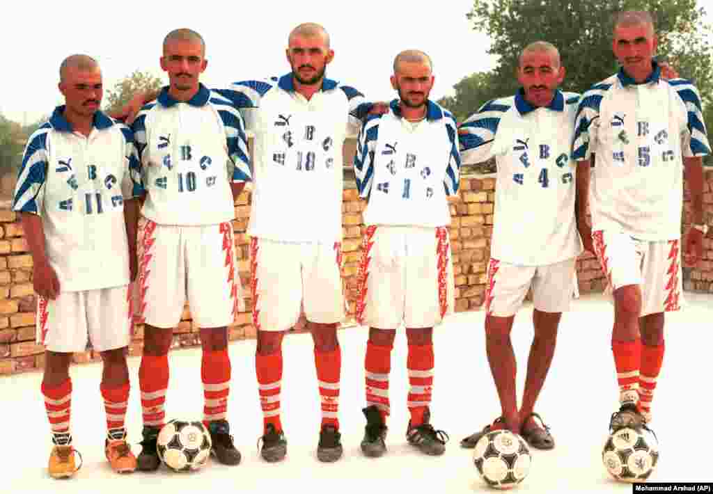 Members of a Pakistan football team after having their heads shaved by the Taliban in punishment for competing in shorts during a match in Kabul. Footballers were required to cover their bodies while playing. Other sportsmen, like boxers, were forced to weave between the Taliban&#39;s strict rules and general sporting norms. When two Afghan boxers traveled to Pakistan for a tournament, judges demanded they shave their facial hair. Fearing the Taliban reaction, the men kept their beards and returned home without throwing a punch.