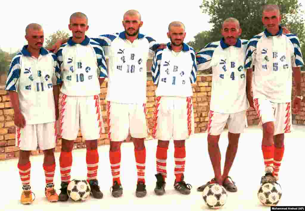 Members of a Pakistan football team after having their heads shaved by the Taliban in punishment for competing in shorts during a match in Kabul. Footballers were required to cover their bodies while playing. Other sportsmen, like boxers, were forced to weave between the Taliban's strict rules and general sporting norms. When two Afghan boxers traveled to Pakistan for a tournament, judges demanded they shave their facial hair. Fearing the Taliban reaction, the men kept their beards and returned home without throwing a punch.