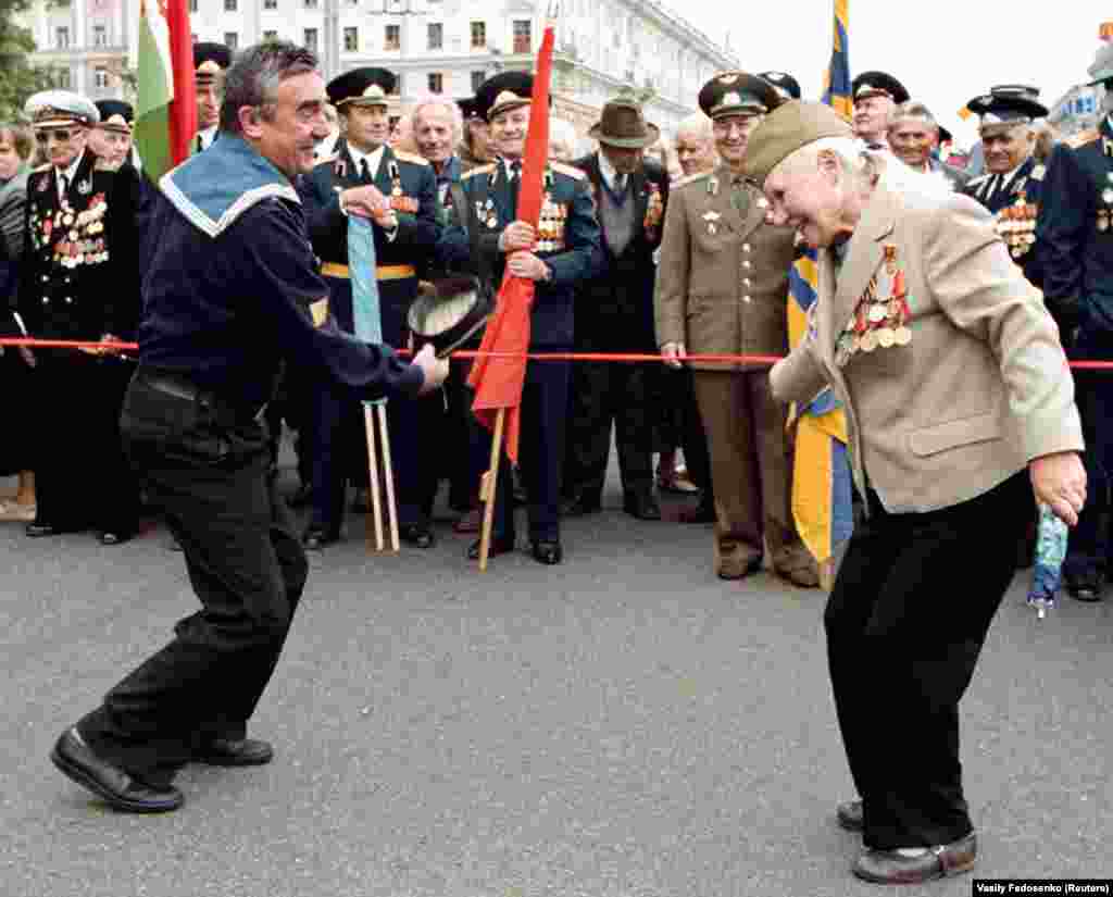 War veterans cut loose during Belarus's Independence Day celebrations.