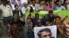 PAKISTAN -- Pakistani journalists protest to condemn an attack on their colleague, Ahmed Noorani, in photo, in Karachi, October 30, 2017