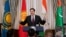 U.S. Secretary of State Marco Rubio gives a thumbs up as he speaks during a reception with Central Asian states' foreign ministers, November 5, 2025.