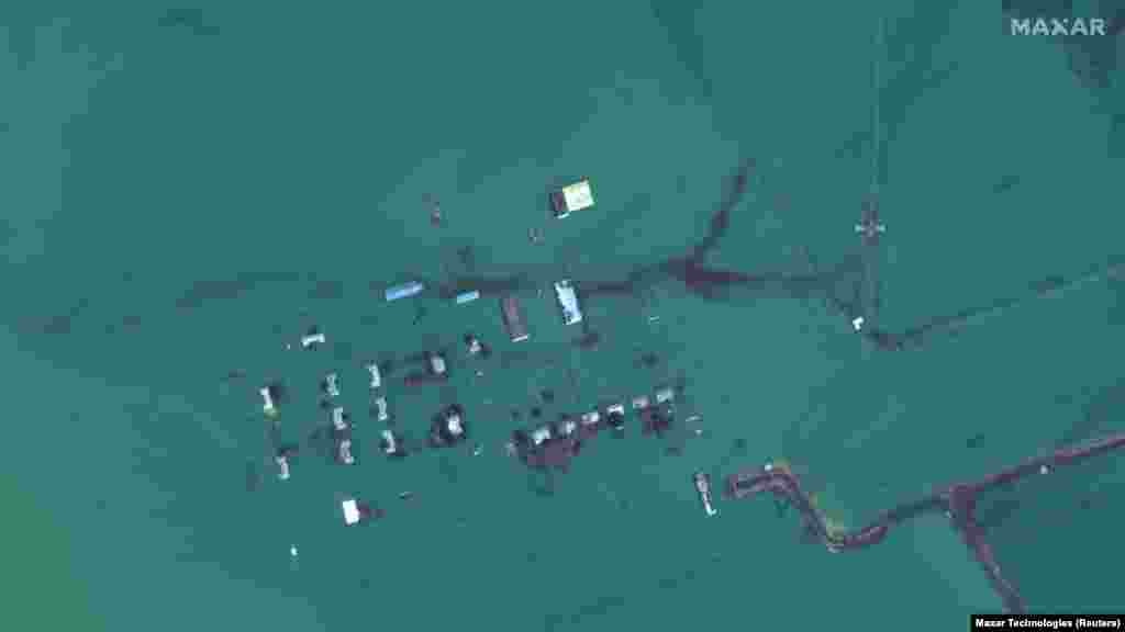 KAZAKHSTAN -- A satellite image shows flooded homes near the Uzbekistan-Kazakhstan border following the collapse of the Sardoba dam in Uzbekistan, May 3, 2020