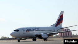 Armenia - An Air Armenia plane prepares for its inaugural commercial flight at Yerevan airport, 23Oct2013.