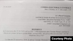 Primarul de Orhei, Pavel Verejanu (Pardul Șor) cere respingerea contestației depusă de Blocul ACUM  (pag1)