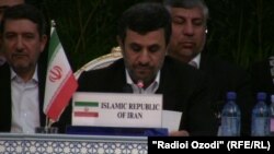 Tajikistan -- Iranian President Mahmud Ahmadinejad during speech in the conference, Dushanbe city, 26Mar2012