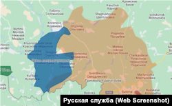 Підтверджений масштаб російського контрнаступу позначений синім кольором