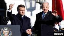 ԱՄՆ նախագահ Ջոզեֆ Բայդենը Սպիտակ տանը ողջունում է Ֆրանսիայի նախագահ Էմանյուել Մակրոնին, Վաշինգտոն,30-ը նոյեմբերի, 2022թ.