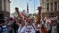  Protesters shout anti-government slogans during a protest in the Bulgarian capital, Sofia, on September 10.