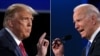 A két kép 2020. október 22-én készült Donald Trump és Joe Biden utolsó elnökválasztási vitáján a nashville-i Belmont Egyetemen