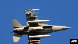 A U.S. F-16 takes off from the Aviano air base in Italy.