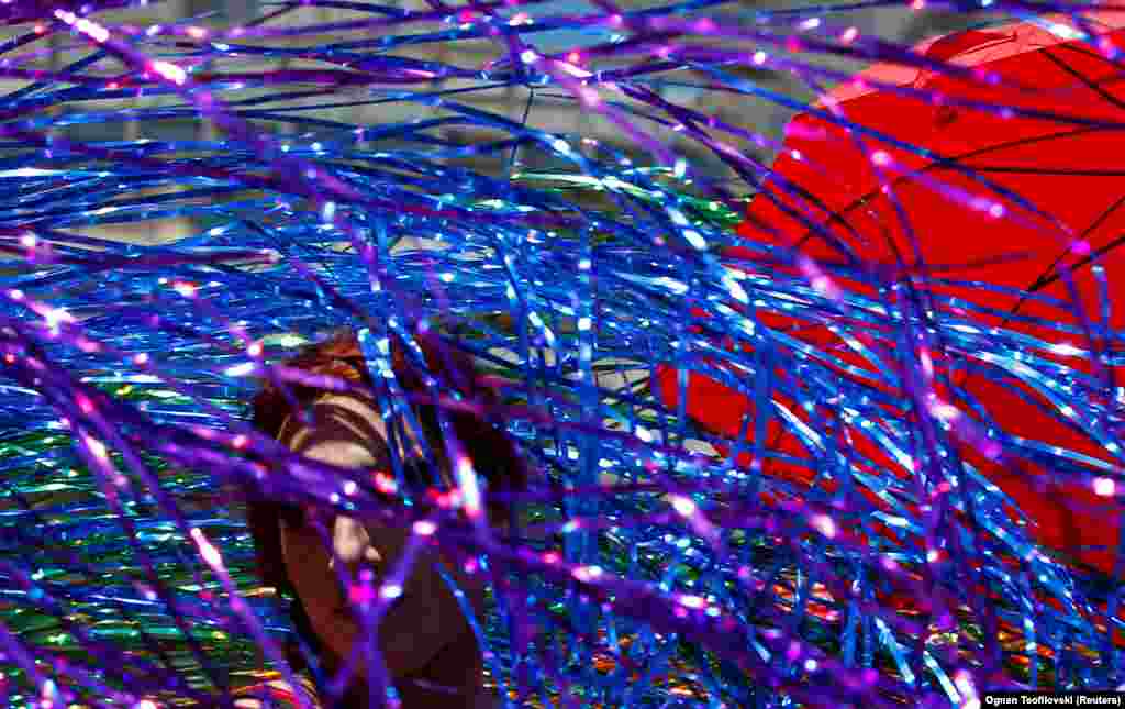 People take part in the first gay-pride parade in Skopje, North Macedonia, on June 29. (Reuters/Ognen Teofilovski&nbsp;)