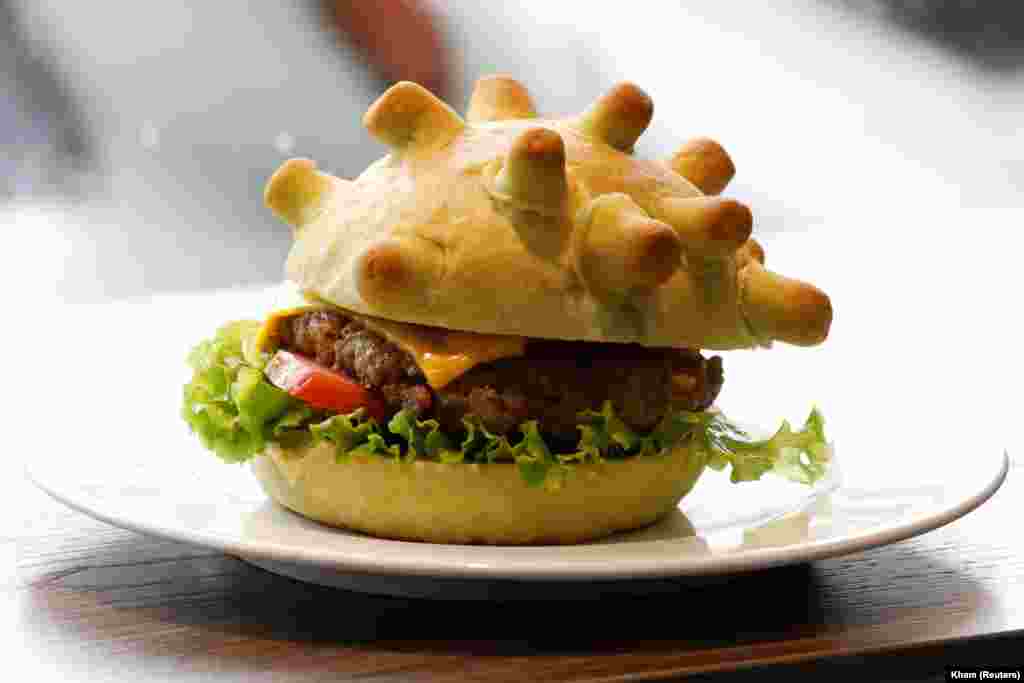 A burger shaped as the coronavirus at a restaurant in Hanoi, Vietnam.