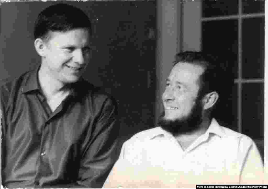 Solzhenitsyn became a celebrity in the Soviet Union, pictured here with the Belarusian writer Vasil Bykau in 1967. After the hard-line Leonid Brezhnev replaced Khrushchev in 1964, Solzhenitsyn received greater scrutiny from the KGB. But internationally his reputation soared and, in 1970, he was awarded the Nobel Prize for Literature.