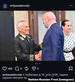 Instagram objava ambasade, povodom Dana Rusije, gde je gost ambasadora Aleksandra Bocan-Harčenka ministar bez portfelja u Vladi Srbije Nenad Popović.