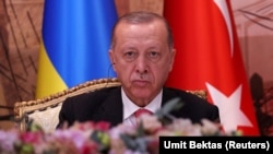 TURKEY – Turkish President Recep Tayyip Erdogan during the signing ceremony of an agreement to unblock grain exports from Ukraine, Istanbul, July 22, 2022.