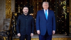Ukrainian President Volodymyr Zelenskyy and US President Donald Trump at Trump's Mar-a-Lago club in Palm Beach, Florida, on December 28.