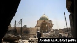 The ruins of the Al-Nuri Mosque in Mosul during the June 29 battle to retake the area from Islamic State (IS) militants.