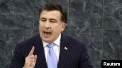 U.S. -- Georgian President Mikheil Saakashvili speaks during the 68th Session of the United Nations General Assembly at UN headquarters in New York, September 25, 2013